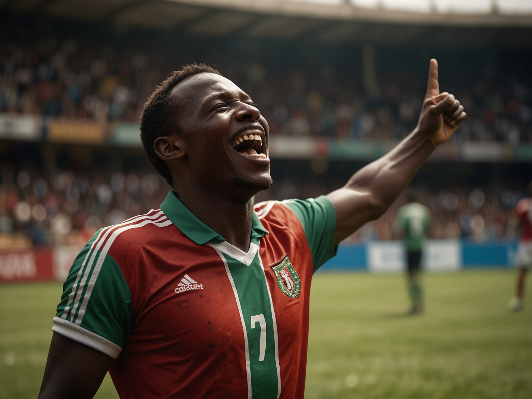 Kenyan football player celebrating on the pitch